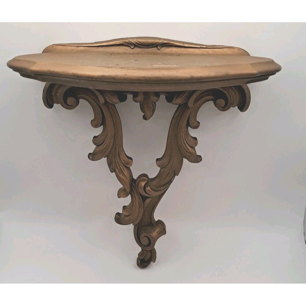 Syroco Hollywood Regency Rococo Gold Tone Scroll Wall Plate Bracket Shelf Vtg